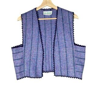 Handwoven Irish Donegal Cardigan Vest Purple Striped Wool